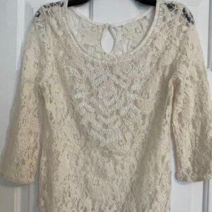 Cream embroidered lace top with beading